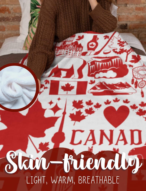 Canadian Blanket, Canadian Gifts, Canada Flannel Blanket for Canadians, Patriotic, INNObeta Soft Throw Blanket for Women, Kids, Her, Adults, Friends, Wife, Bed, Sofa Blanket - Red 50"x 65"